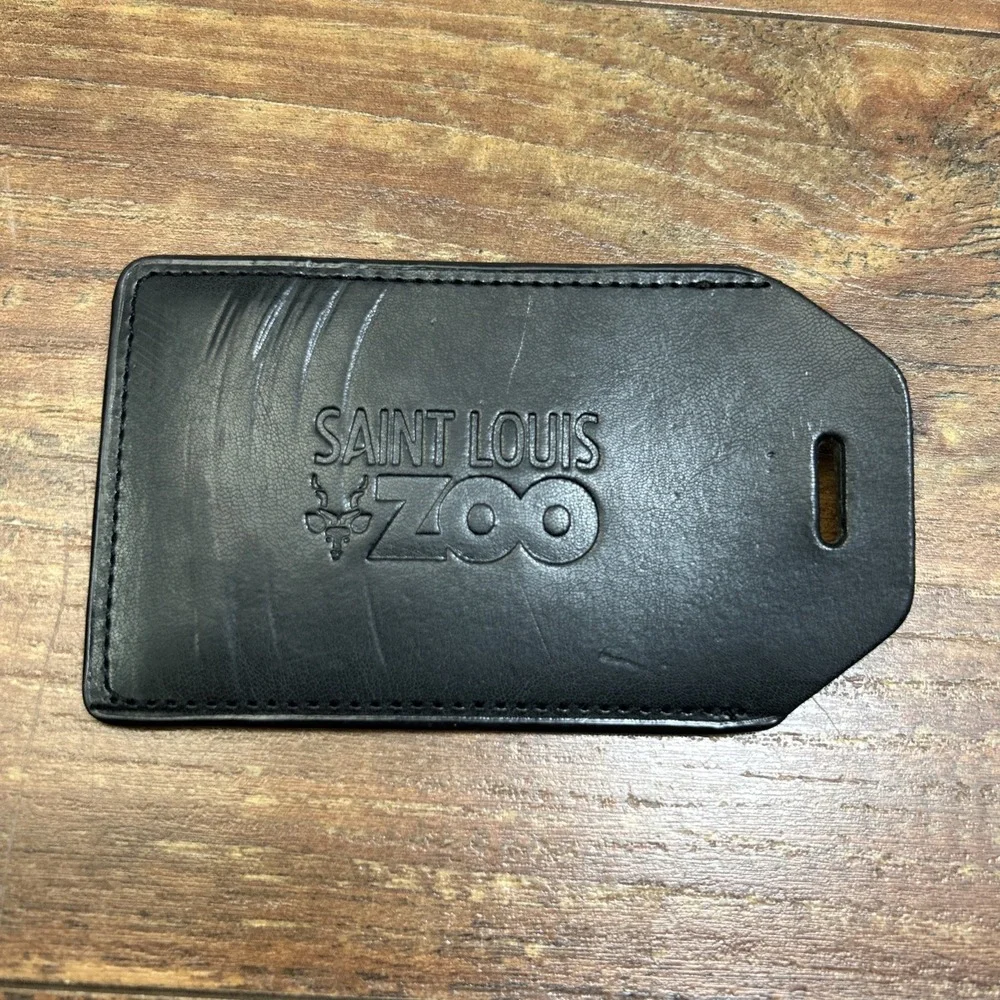 Saint Louis Zoo Black Leather Luggage Tag No Strap Unique Find Collectors Item